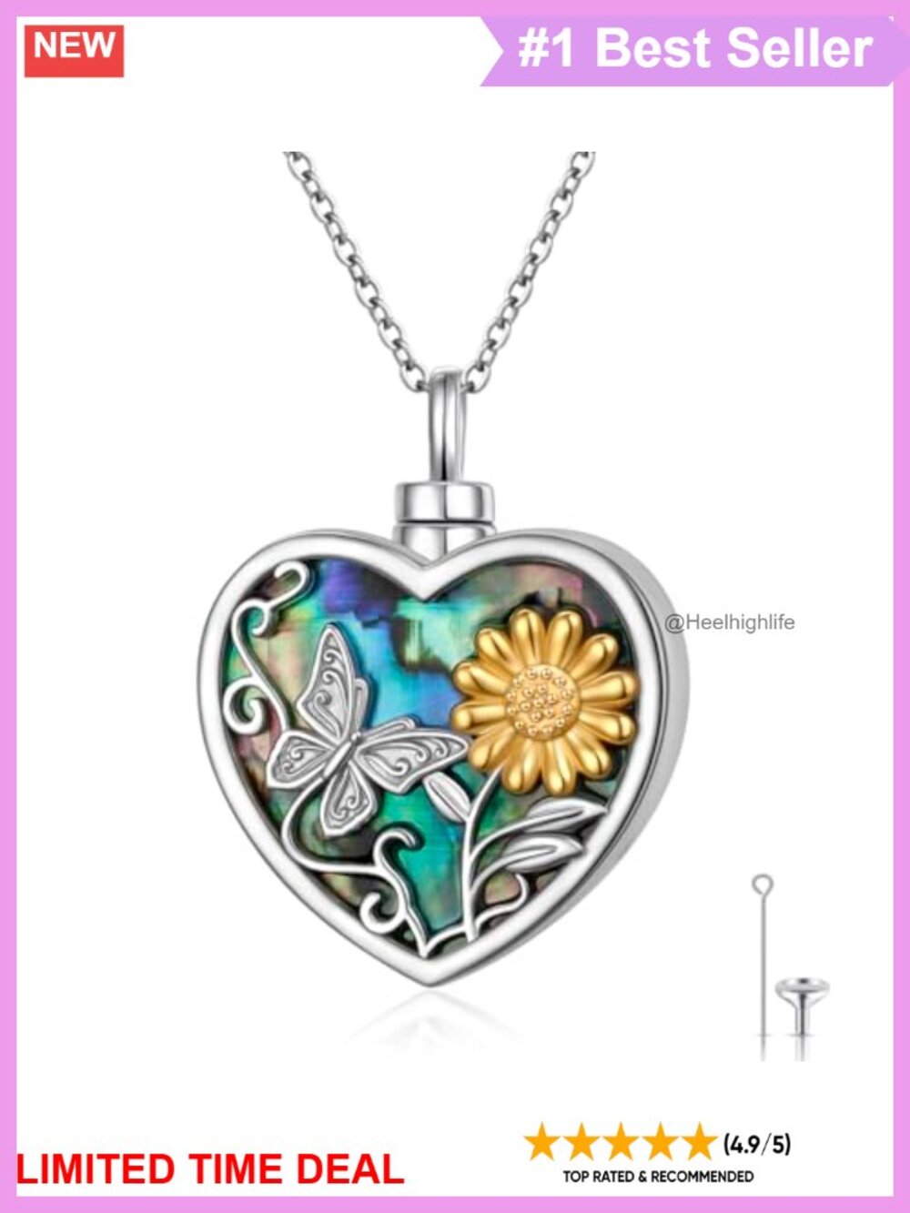 925 Sterling Silver Butterfly Sunflower Urn Necklace for Ashes Memorial Jewelry